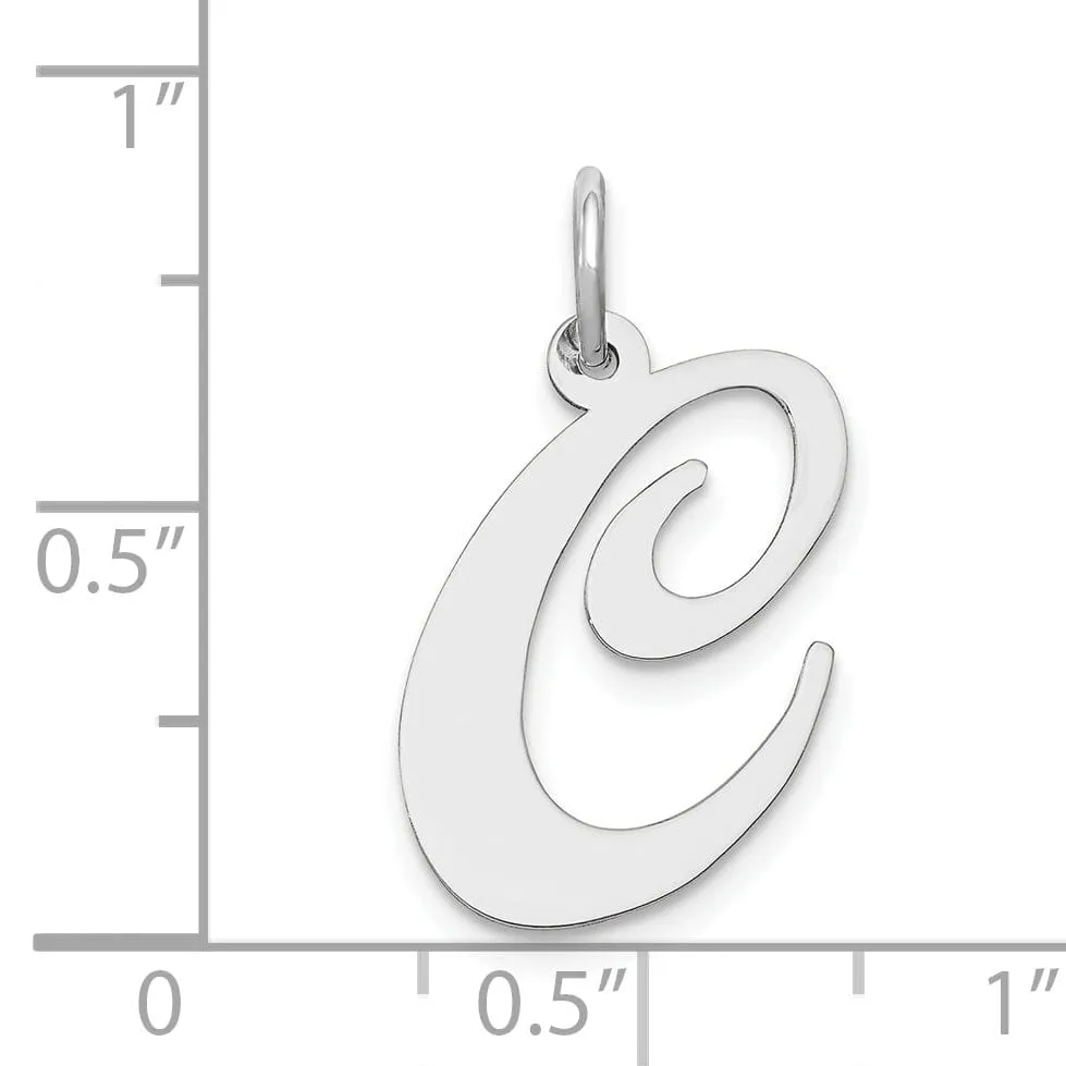 14K White Gold Large Size Fancy Script Letter C Initial Charm Pendant