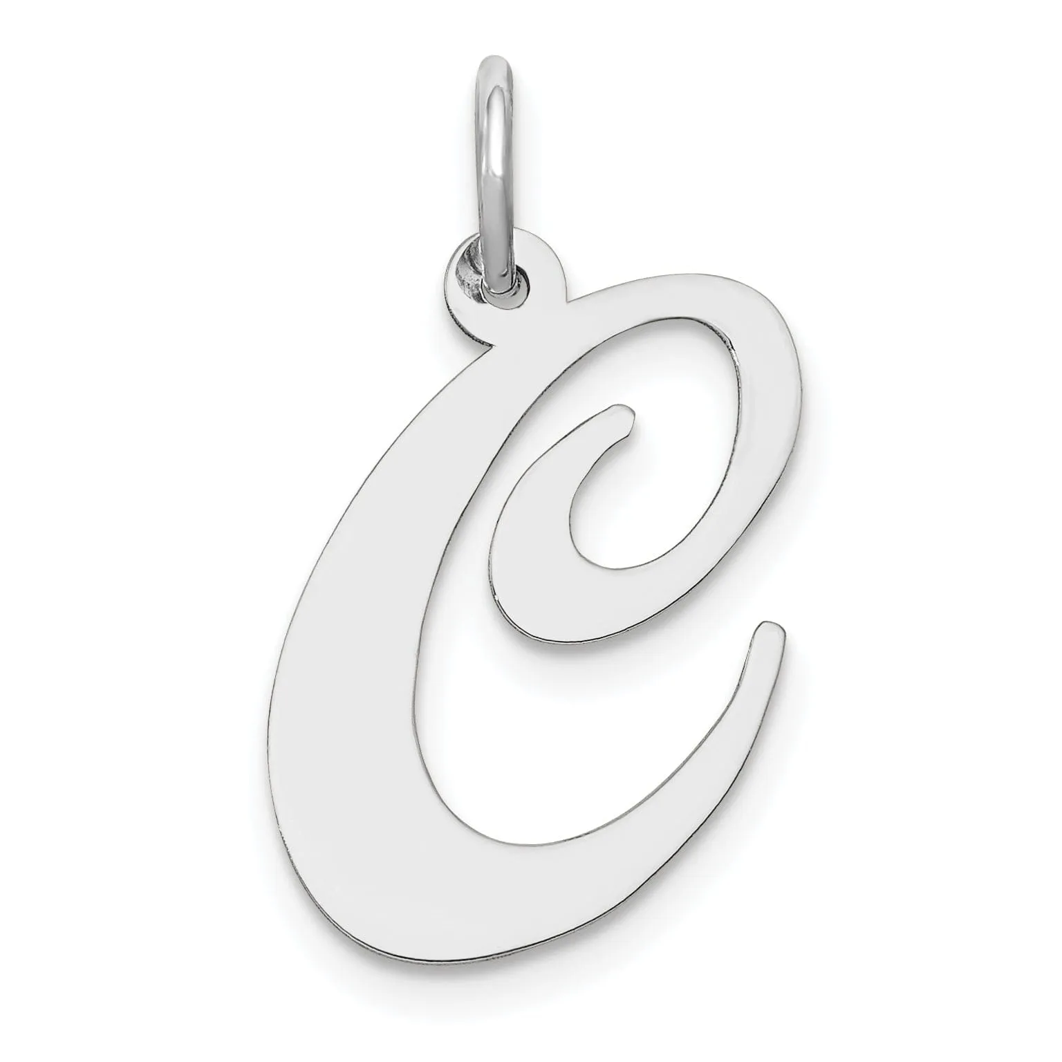 14K White Gold Large Size Fancy Script Letter C Initial Charm Pendant