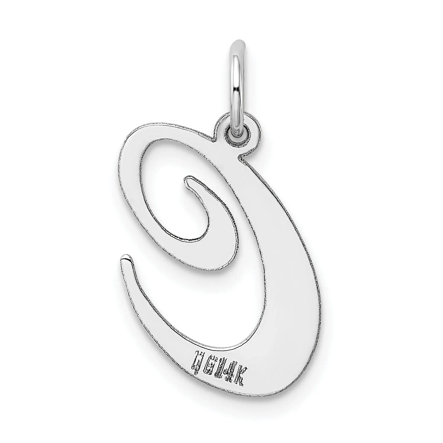 14K White Gold Large Size Fancy Script Letter C Initial Charm Pendant