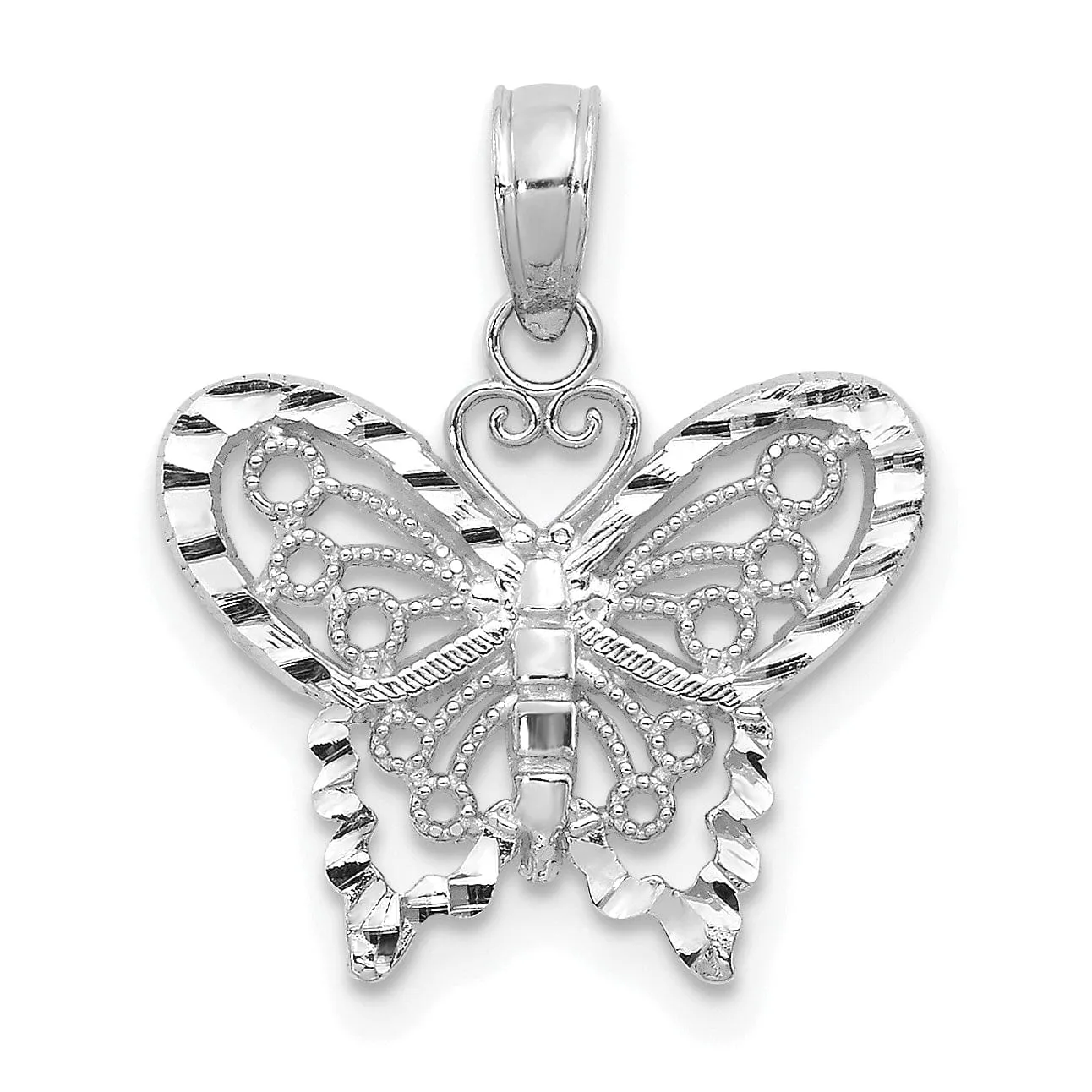 14K White Gold Open Back Casted Solid Polished Finish Diamond-cut Butterfly Charm Pendant