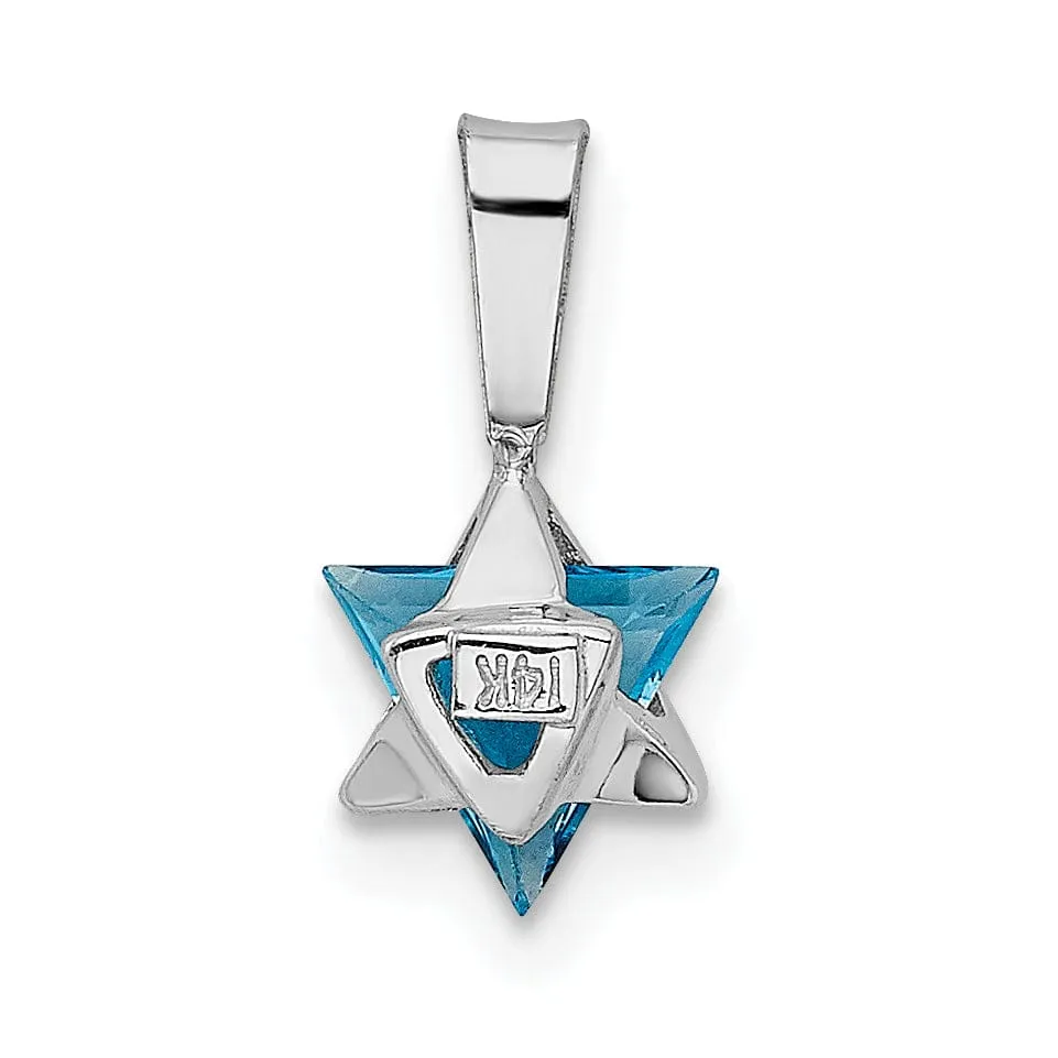 14k White Gold Polished Swiss Blue Topaz Stone Star of David Pendant