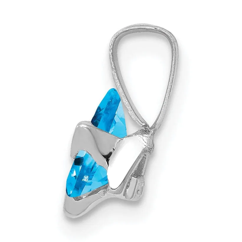 14k White Gold Polished Swiss Blue Topaz Stone Star of David Pendant