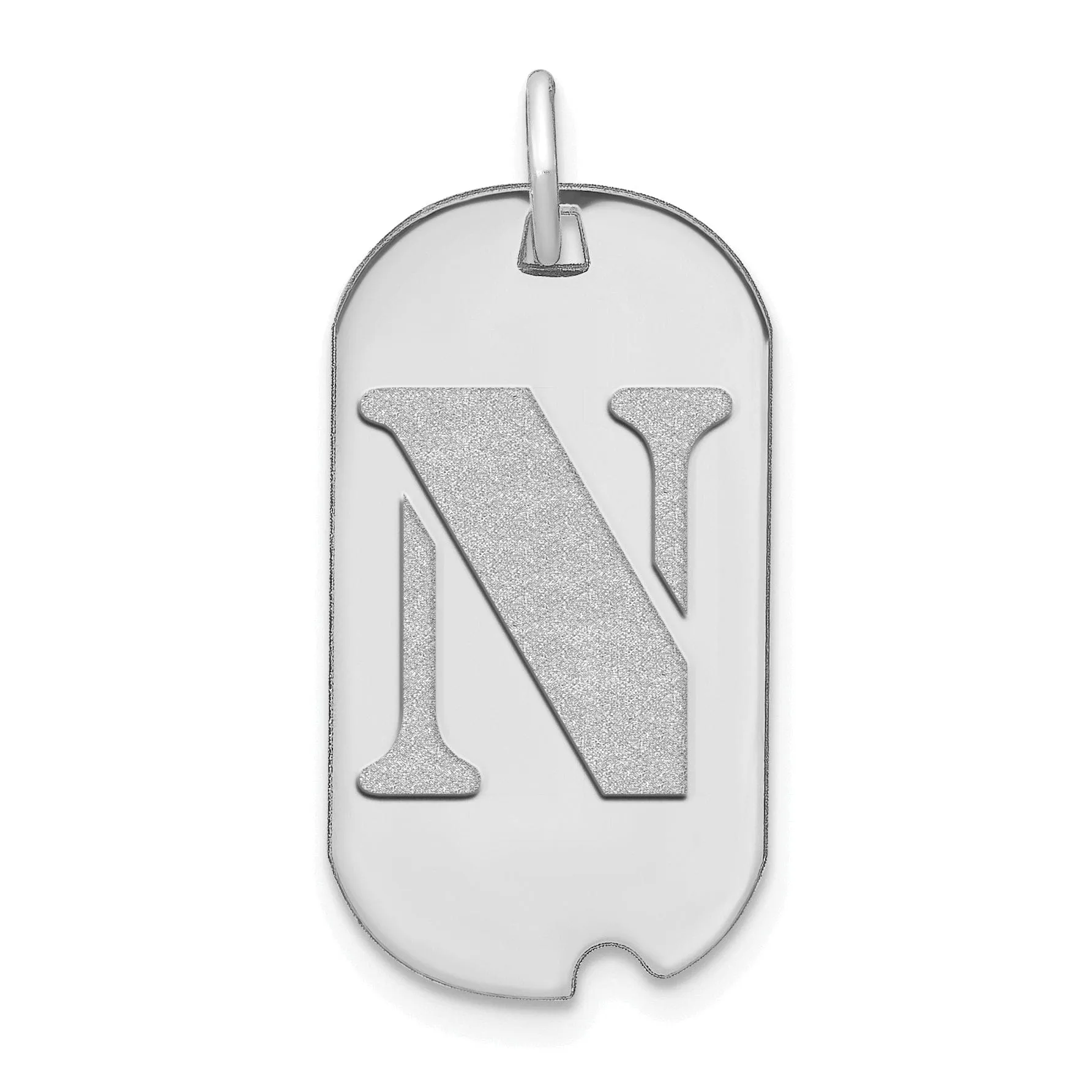 14k White Gold Rhodium Polished Finish Block Letter N Initial Dog Tag Charm Pendant