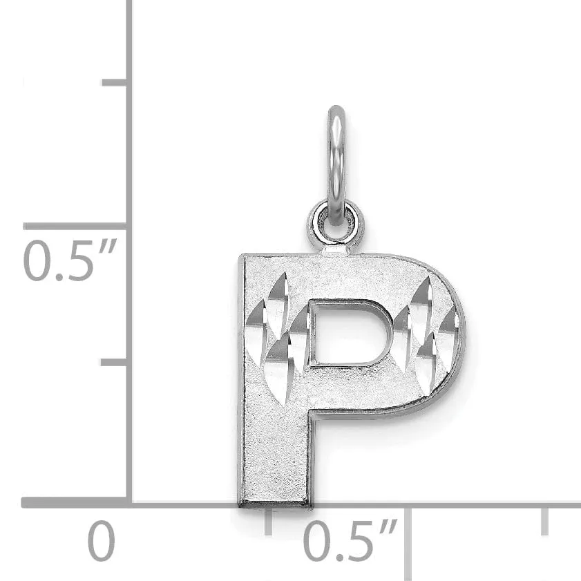 14k White Gold Satin Diamond Cut Finish Letter P Initial Pendant