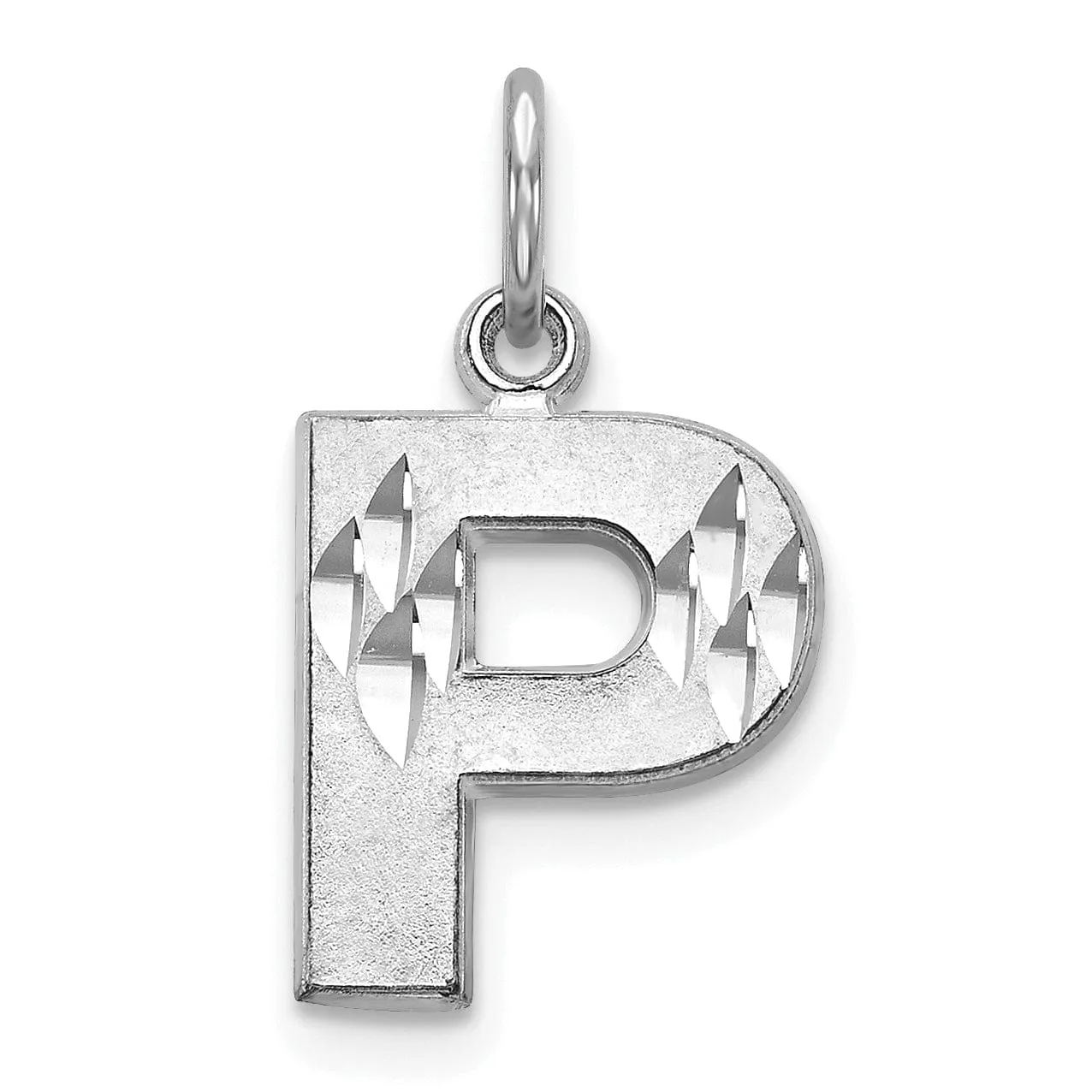 14k White Gold Satin Diamond Cut Finish Letter P Initial Pendant