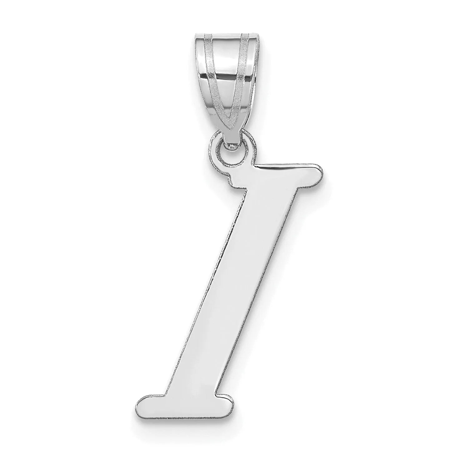 14k White Gold  Slanted Design Letter I Initial Charm Pendant