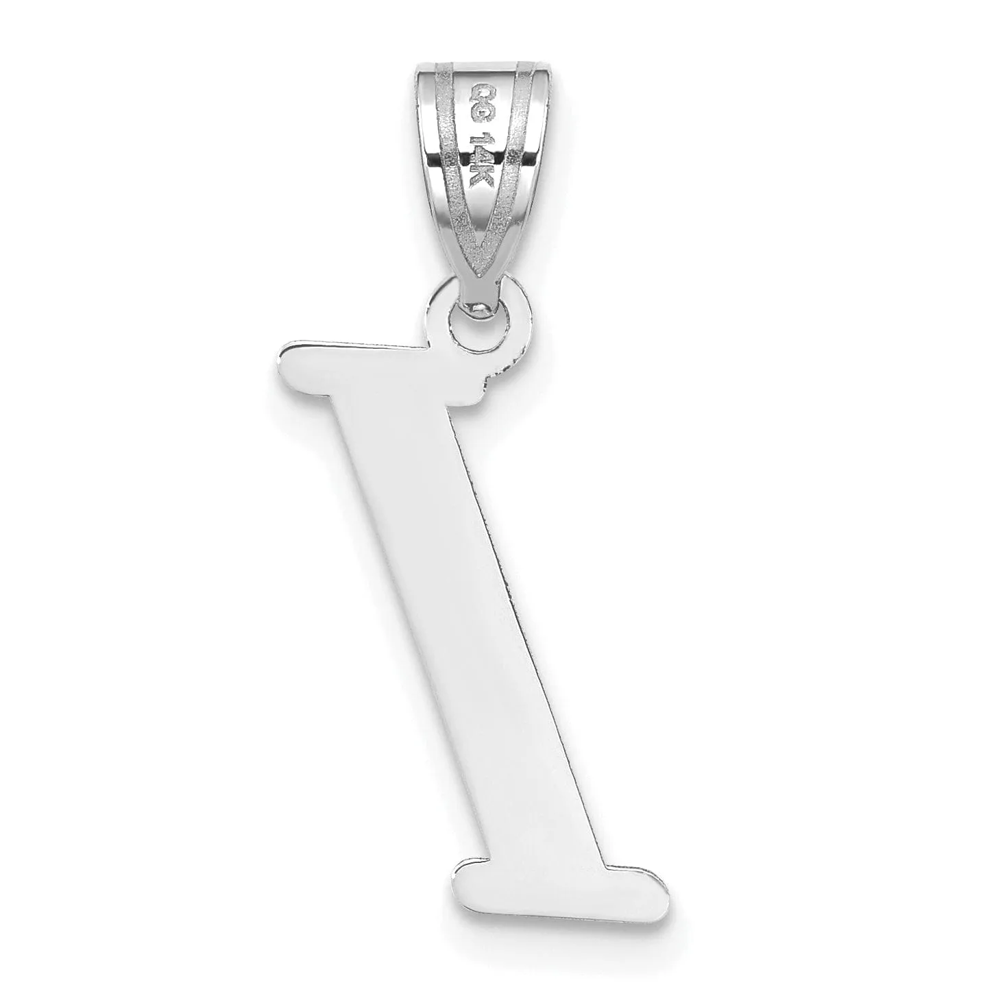 14k White Gold  Slanted Design Letter I Initial Charm Pendant