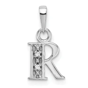 14K White Gold Small 0.01CT Diamond Letter R Initial Block Pendant