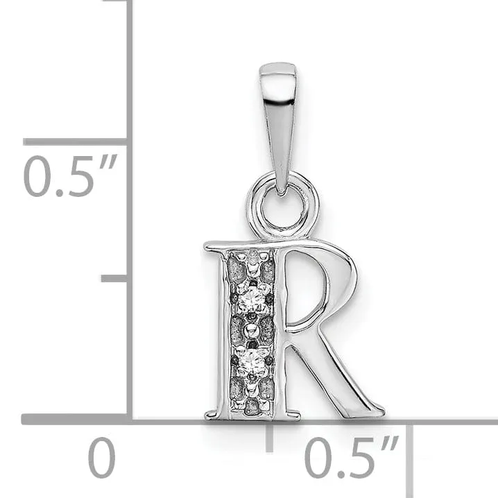 14K White Gold Small 0.01CT Diamond Letter R Initial Block Pendant