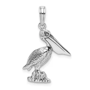 14k White Gold Solid Polished Texture Finish Standing Pelican Charm Pendant