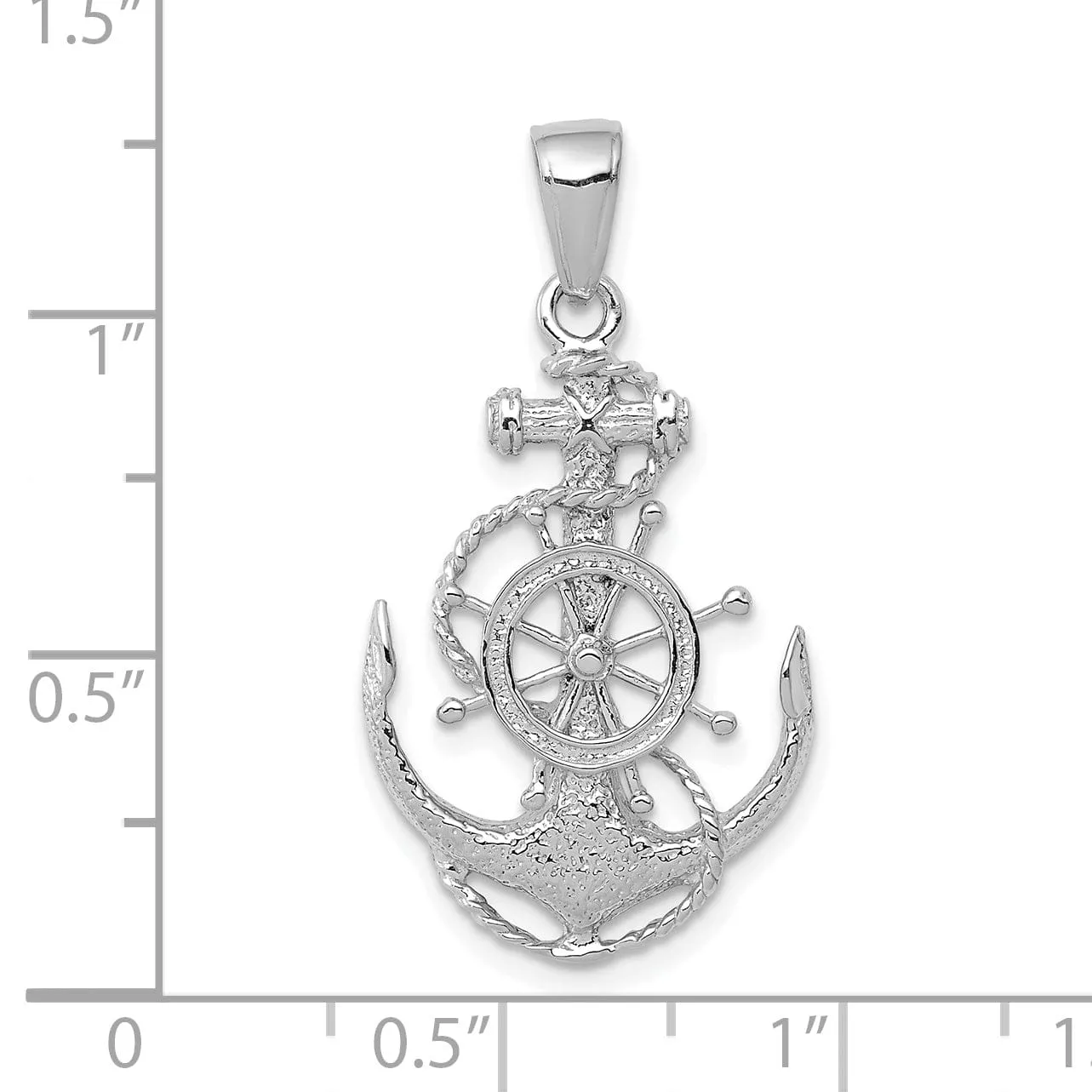 14K White Gold Textured Polished Men's Ship Wheel Rope Design Charm