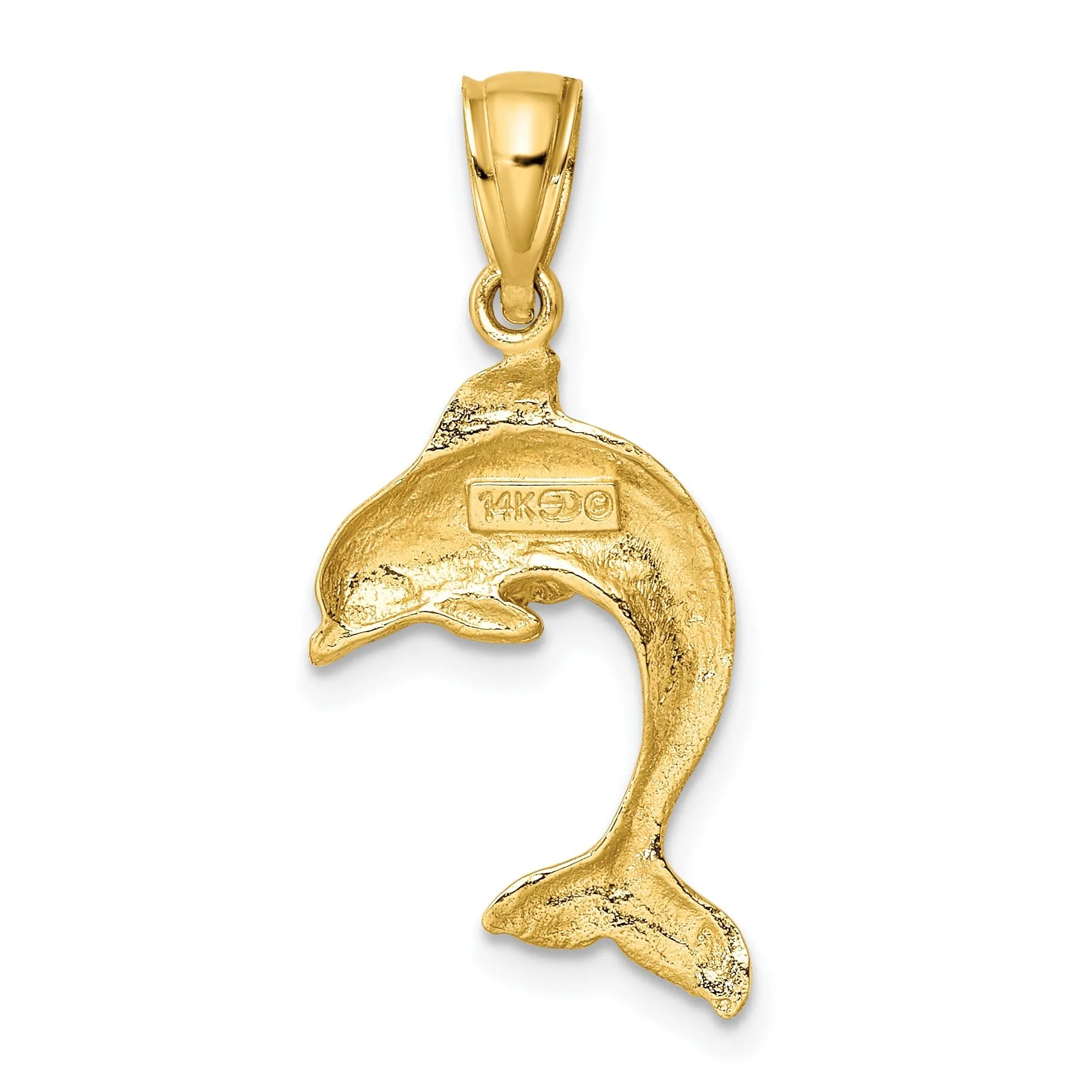 14K Yellow Gold 2-Dimensional Polished Finish Dolphin Jumping Design Charm Pendant