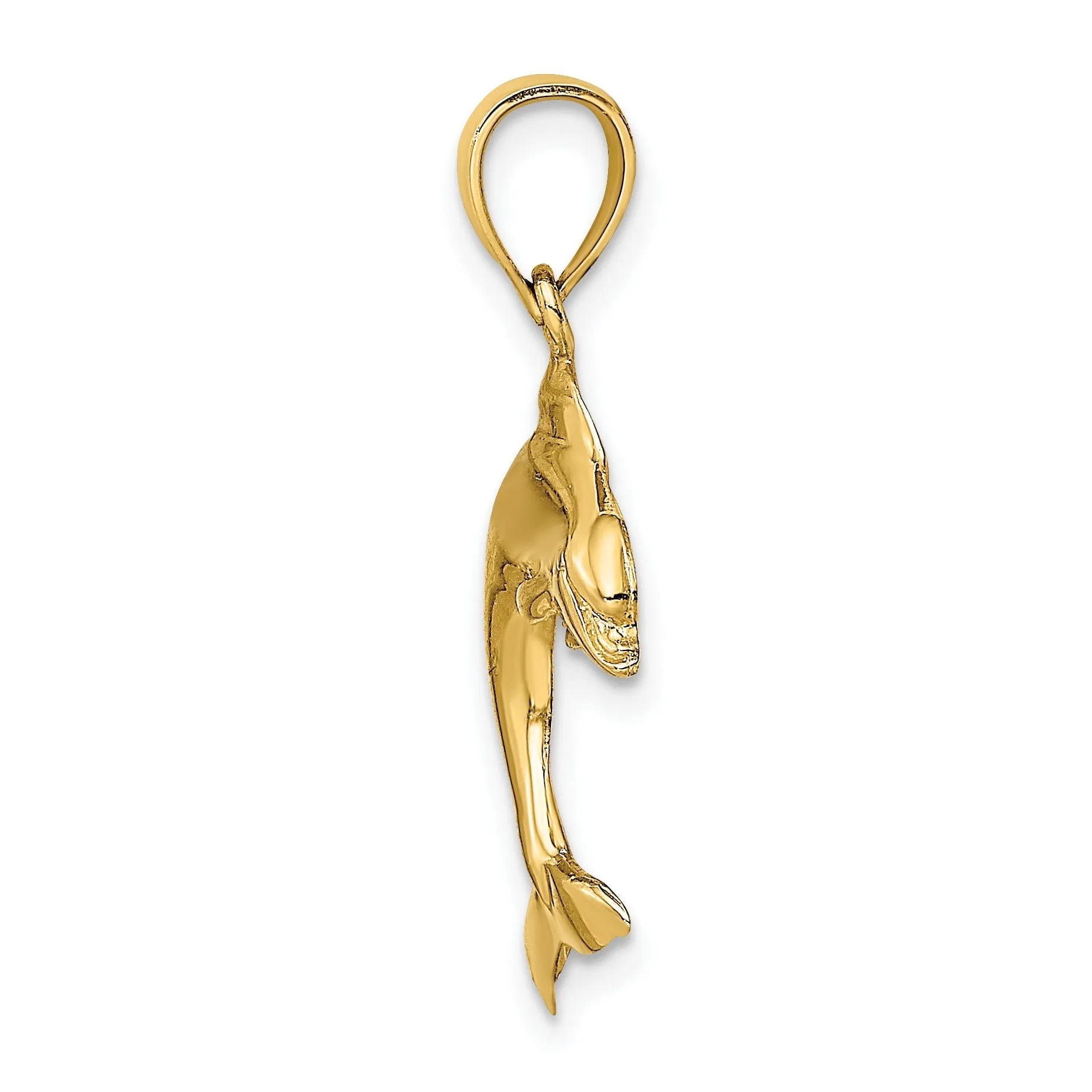 14K Yellow Gold 2-Dimensional Polished Finish Dolphin Jumping Design Charm Pendant