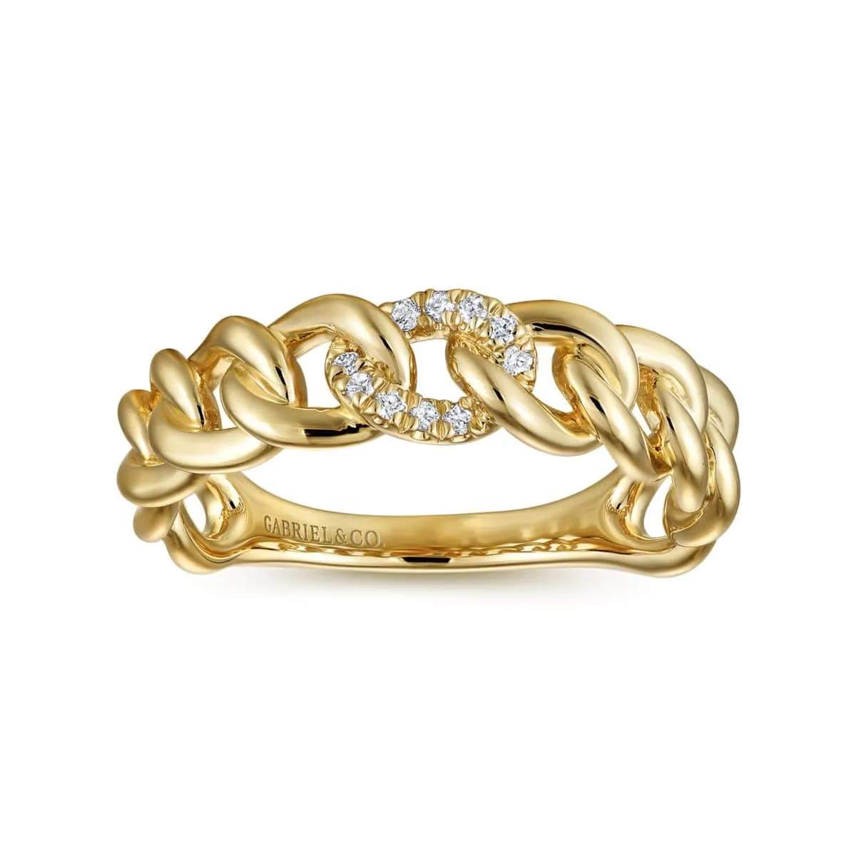 14K Yellow Gold Chain Link Ring Band with Pavé Diamond Station - LR51250Y45JJ