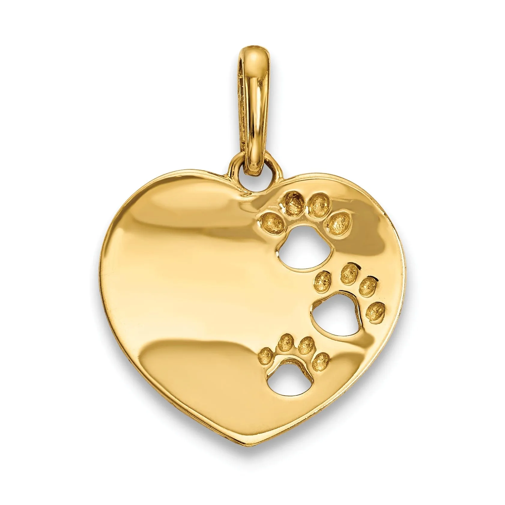 14k Yellow Gold Childrens Heart Pawprints Charm