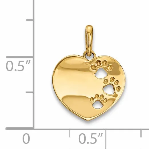 14k Yellow Gold Childrens Heart Pawprints Charm