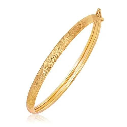 14k Yellow Gold Diamond Cut Motif Dome Style Children's Bangle, size 5.5''