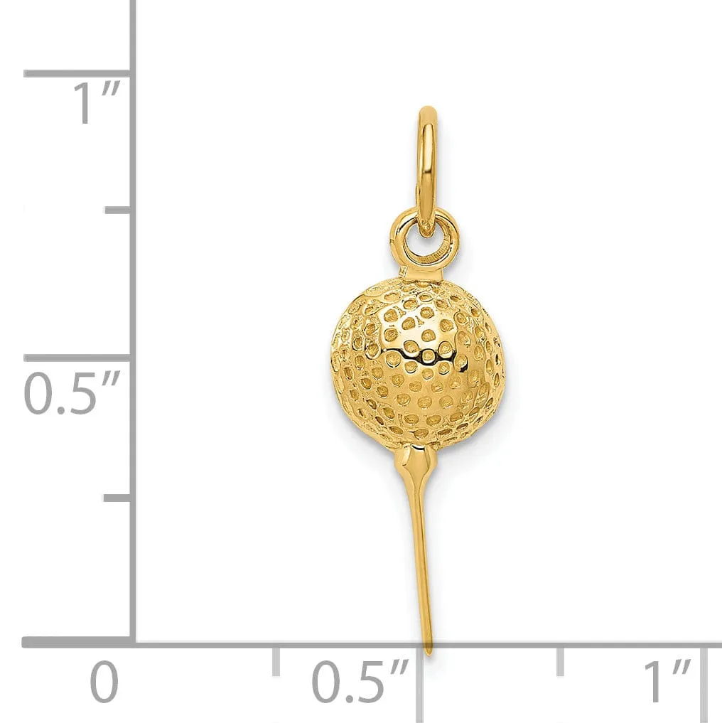 14k Yellow Gold Golf Ball on Tee Charm Pendant