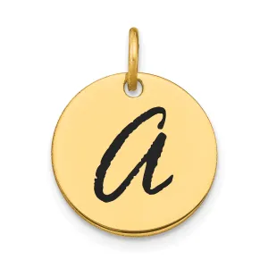 14k Yellow Gold Polished Black Epoxy Finish Letter A Initial Disk Shape Charm Pendant