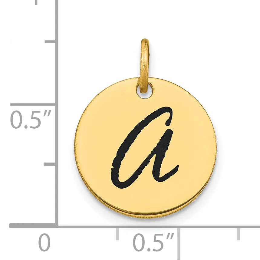 14k Yellow Gold Polished Black Epoxy Finish Letter A Initial Disk Shape Charm Pendant