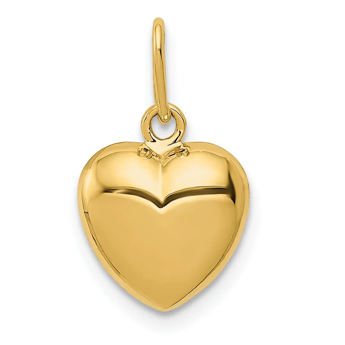 14K Yellow Gold Polished Finish 3-Dimensional Hollow Puffed Heart Shape Pendant Charm