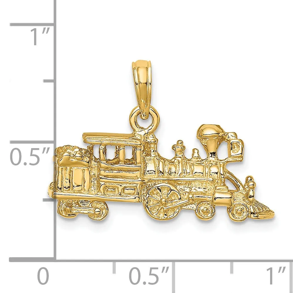 14K Yellow Gold Polished Finish 3-Dimensional locomotive Train Charm Pendant