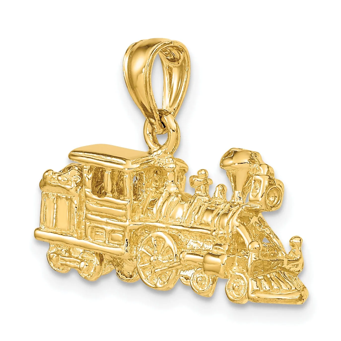 14K Yellow Gold Polished Finish 3-Dimensional locomotive Train Charm Pendant