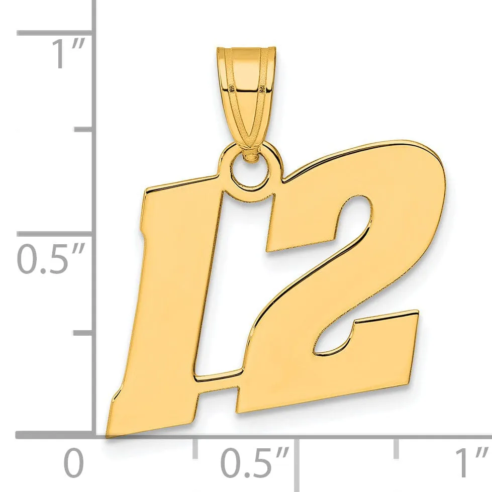 14k Yellow Gold Polished Finish Block Script Design Number 12 Charm Pendant