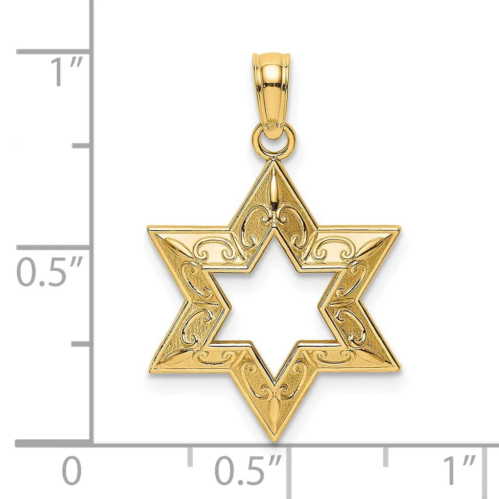 14K Yellow Gold Polished Finish Concave Star Of David Design Pendant