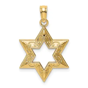 14K Yellow Gold Polished Finish Concave Star Of David Design Pendant