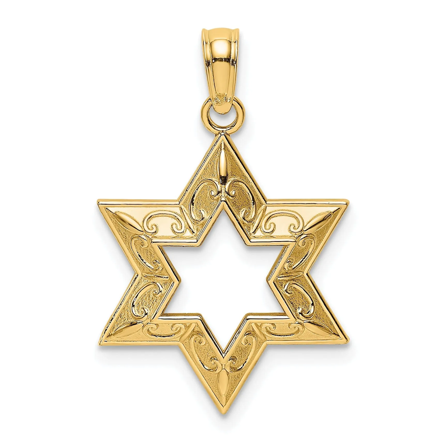 14K Yellow Gold Polished Finish Concave Star Of David Design Pendant