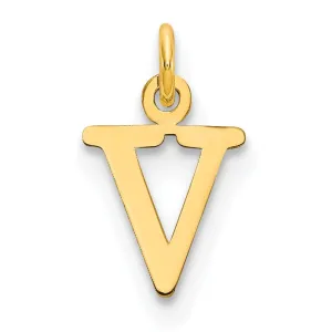 14k Yellow Gold Polished Finish Cut-Out Letter V Initial Design Charm Pendant