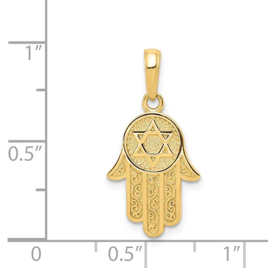 14k Yellow Gold Polished Jewish Hand of God with Star of David Pendant