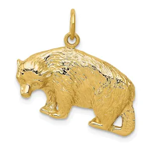 14k Yellow Gold Polished Textured Finish Bear Walking Design Charm Pendant