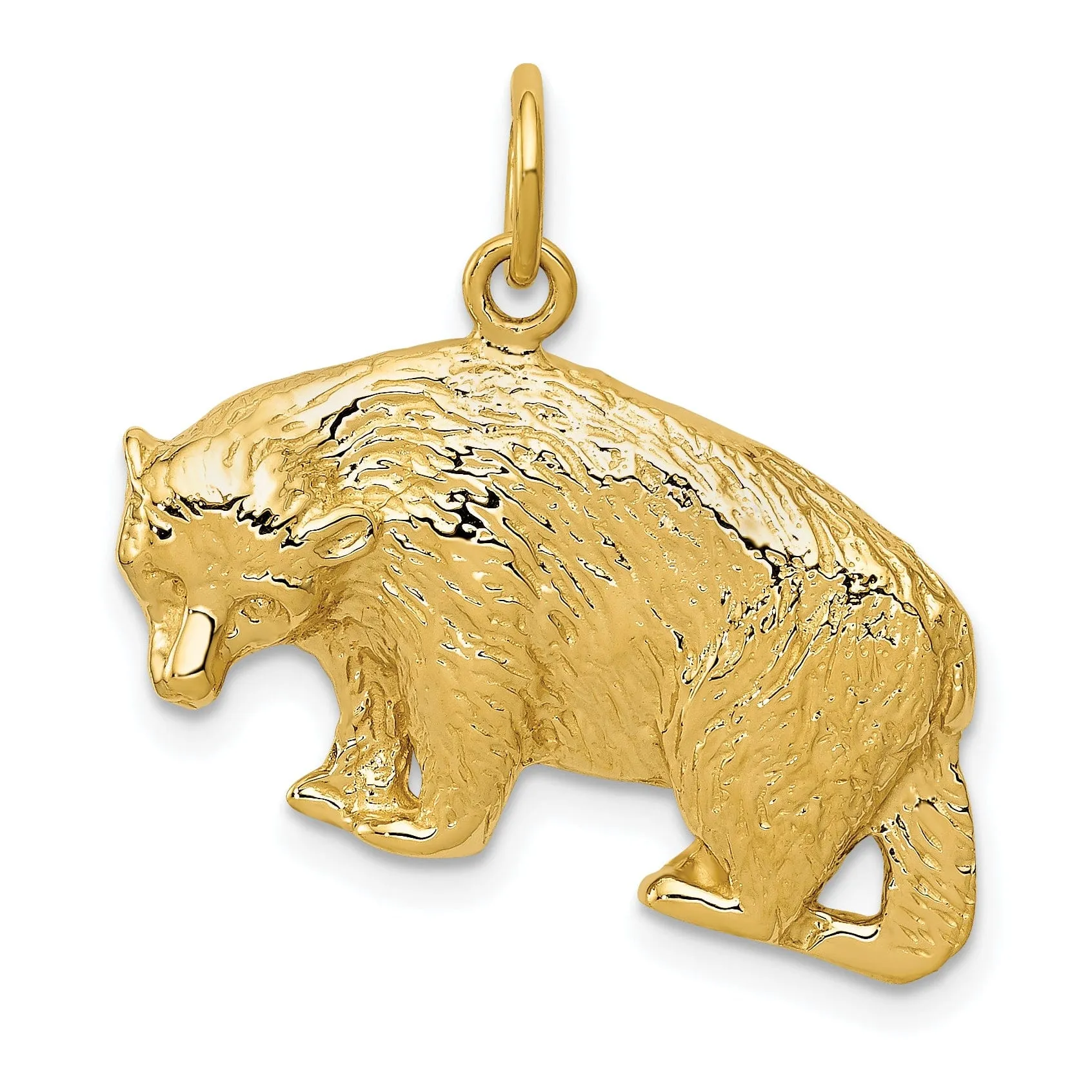 14k Yellow Gold Polished Textured Finish Bear Walking Design Charm Pendant