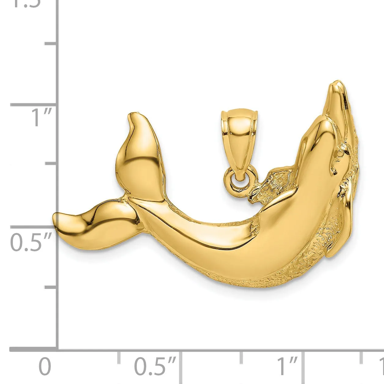 14K Yellow Gold  Polished Textured Finish Dolphin Charm Pendant