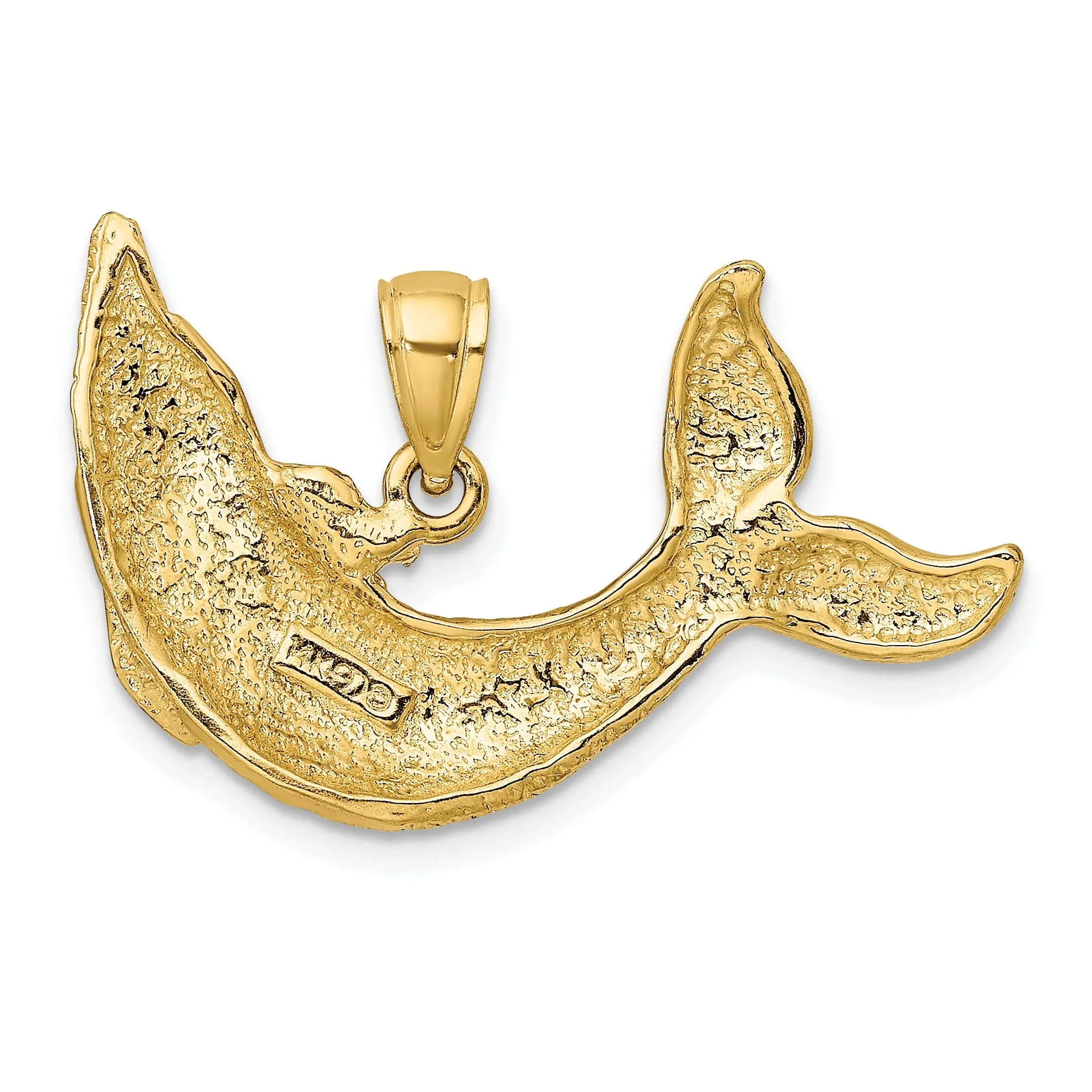 14K Yellow Gold  Polished Textured Finish Dolphin Charm Pendant