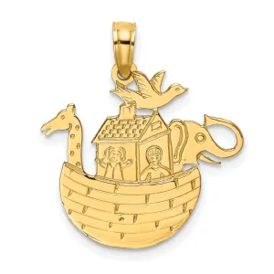 14K Yellow Gold Polished Textured Finish Noah's Ark Pendant