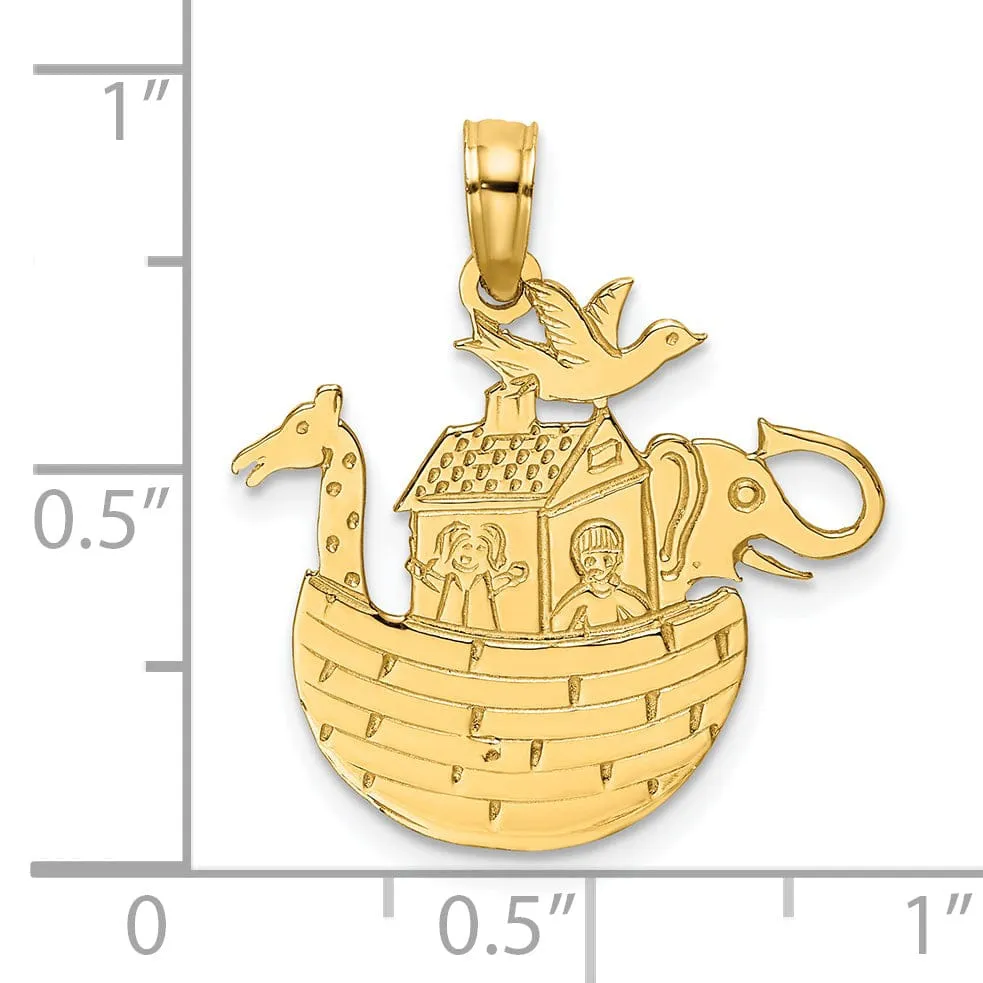 14K Yellow Gold Polished Textured Finish Noah's Ark Pendant