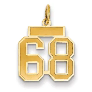 14k Yellow Gold Satin Brush Finish Small Size Number 68 Charm Pendant