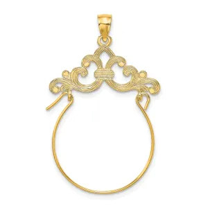 14K Yellow Gold Scroll Framed Design Charm Holder Pendant