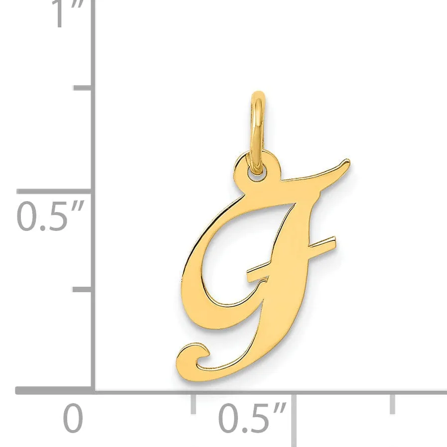 14K Yellow Gold Small Size Fancy Script Letter F Initial Pendant