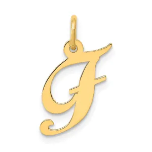 14K Yellow Gold Small Size Fancy Script Letter F Initial Pendant