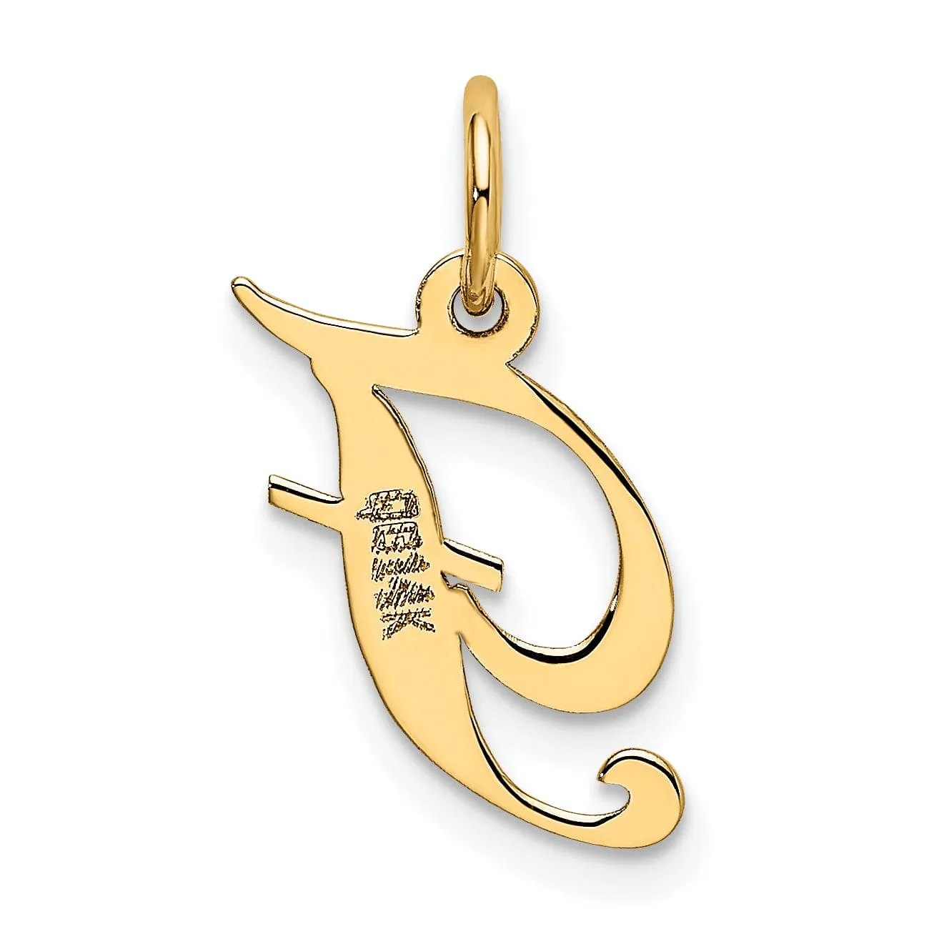 14K Yellow Gold Small Size Fancy Script Letter F Initial Pendant