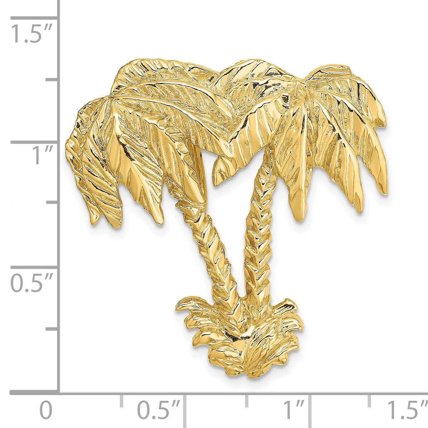 14k Yellow Gold Solid Textured Polished Finish Open Back Double Palm Trees Slide Pendant