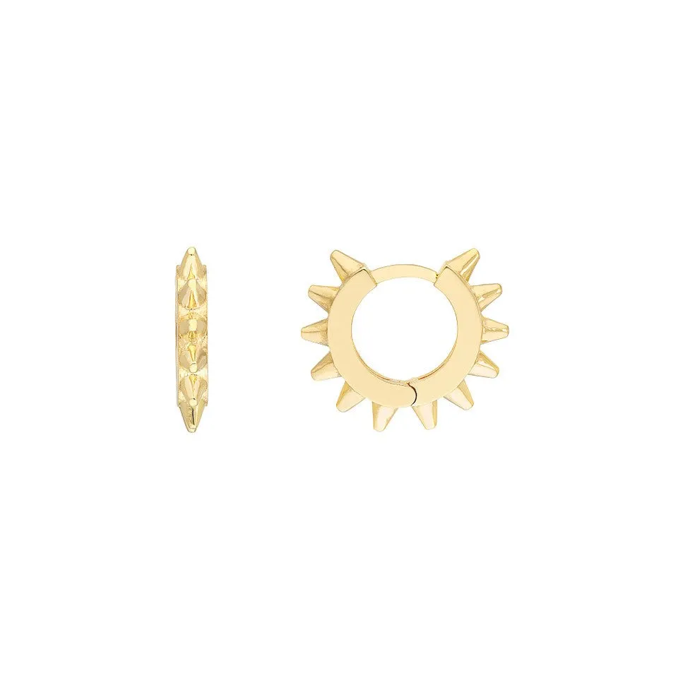 14K Yellow Gold Spiked Huggie Earrings