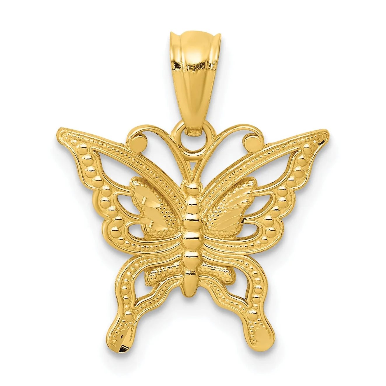 14k Yellow Gold Textured Open Back Solid Polished Finish Diamond-cut Butterfly Charm Pendant