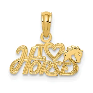 14K Yellow Gold Textured Polished Finish I HEART HORSES Charm Pendant