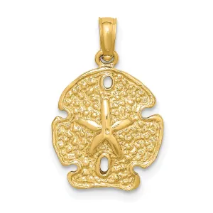 14K Yellow Gold Textured Polished Finish Sea Sand Dollar Charm Pendant