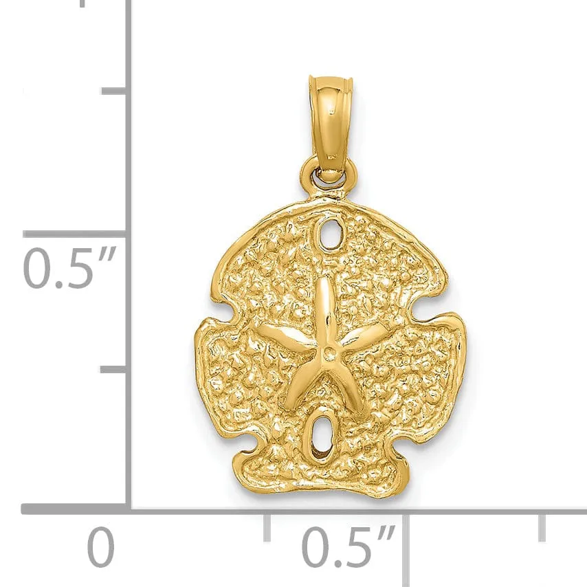 14K Yellow Gold Textured Polished Finish Sea Sand Dollar Charm Pendant